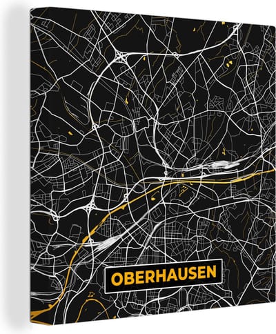 Canvas Schilderij Oberhausen - Stadskaart - Plattegrond - Kaart - Goud - Duitsland - 20x20 cm - Wanddecoratie