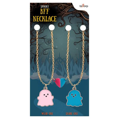 Bixorp Friends Vriendschapsketting voor 2 met Roze & Blauwe Spookjes - Magnetisch Hartje BFF Ketting - Koppel Ketting Cadeau - Goud - 45+5cm