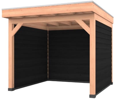 Douglas overkapping, 300 x 300, met zwarte achterwand en twee zijwanden, Westwood Comfort Premium