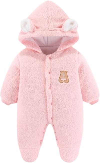 Baby Fleece Sneeuwpak met Capuchon en Voetjes - Warm Rompertje voor Jongens en Meisjes 0-18 Maanden