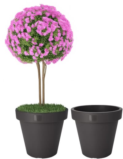 Pro Garden Bloempot - 2x - antraciet - rond - D40 cm - kunststof - plantenpot - tuin buiten