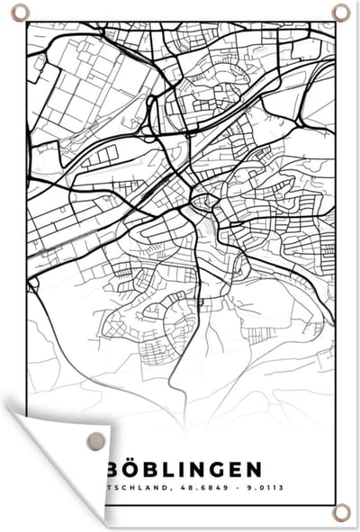 Muurdecoratie Stadskaart - Böblingen - Kaart - Plattegrond - 120x180 cm - Tuinposter - Tuindoek