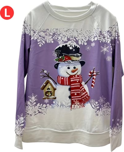 Bovista Kersttrui - Dames - Foute Kersttrui - Christmas Sweater - Kerst Sweater - Christmas Jumper - Pyjama - Pullover - Sneeuwpop - Paars - Maat L