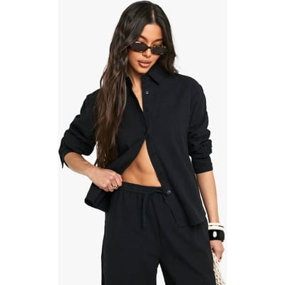 boohoo Dames Linnen Look Oversized Shirt | Zwart | Maat: 36