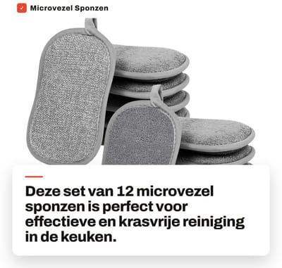 Dailygoods- Microvezelspons 12 stuks - Dubbelzijdige Keukenspons - Krasbestendig - Wasbaar - Multifunctioneel - 15 x 9 cm - Schoonmaak Spons