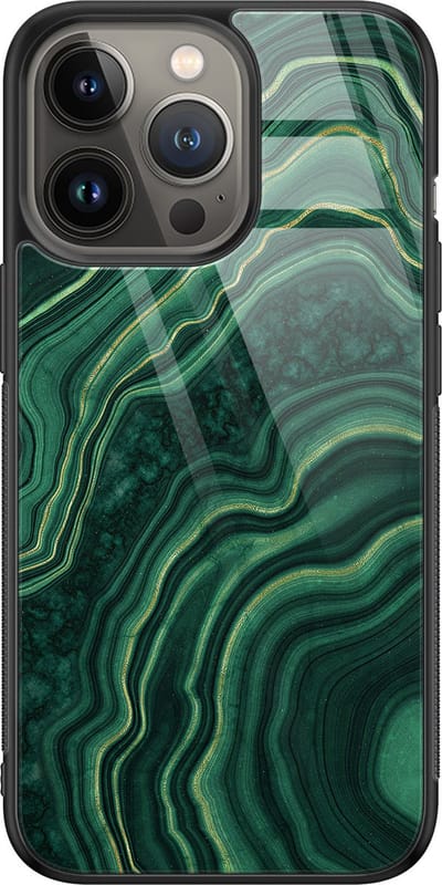 Hoesje geschikt voor iPhone 13 Pro - Groen agate - Luxe Glazen Hardcase - Hippe print - Groen - Leuke Telefoonhoesjes
