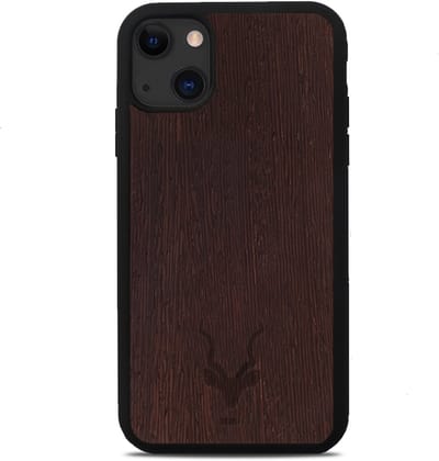 Kudu iPhone 15 hoesje case - Houten backcover - Handgemaakt en afgewerkt met duurzaam TPU - Wengé - Zwart