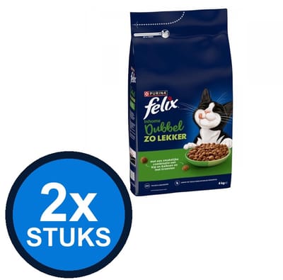 2x Felix - Dubbel Zo Lekker Inhome Kip & Kalkoen - Kattenvoer Droogvoer - 4 kg