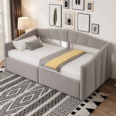 DESMIU Gestoffeerd Bed 90x200 cm Zonder Matras Ruimtesoepel Slaapsofa Met Hydraulische Opbergruimte Voor Slaapkamer En Woonkamer Zacht Fluweel Lichtgrijs