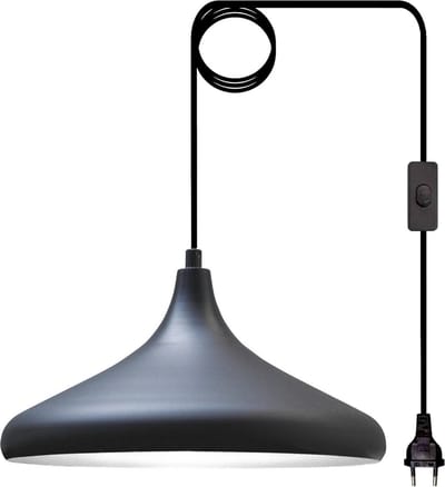 Bamyum Champion Hanglamp Met Stekker 35 cm, 450 cm Snoer, Zwart Metalen Hanglamp
