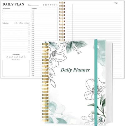 Undated dagplanner 21,5x29 cm – 150 vellen, 300 pagina's, dagelijkse planning met prioriteiten, takenlijst en notities, PVC harde kaft, binnenste zak en elastische sluiting