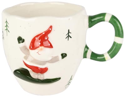 Dekoratief | Mok 'Snowboard Santa', rood/wit/groen, keramiek, 14x11x10cm | A255623