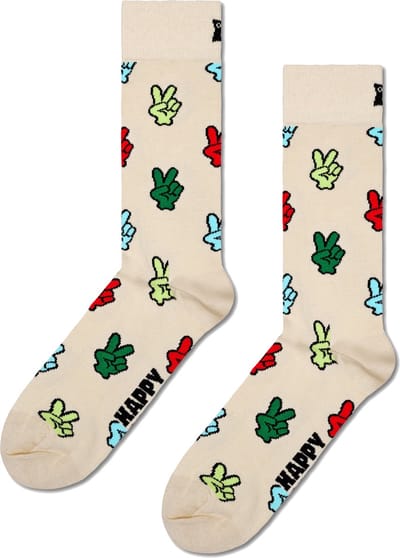 Happy Socks Victory Sign Sock - unisex sokken - beige - Unisex - Maat: 36 - 40