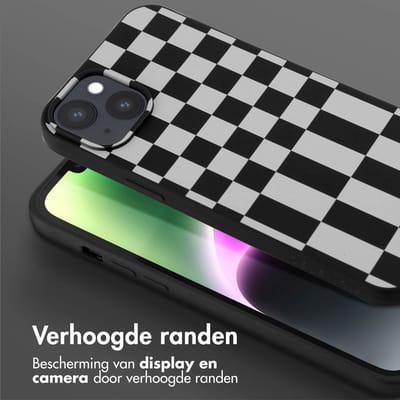 Selencia Hoesje - Geschikt voor Apple iPhone 14 Plus - Siliconen design hoesje met afneembaar koord - Irregular Check Black