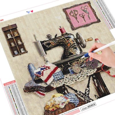 Peinture diamant 5D à faire soi-même, broderie complète de motifs carrés avec Machine à coudre 30x30CM gray