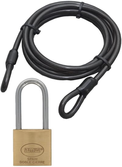 Benson Staalkabel met 50 mm hoog hangslot - 5m x 12mm kabel - geplastificeerd staaldraad - kabelslot met sleutel - fiets/trailer/stoelen vastzetten