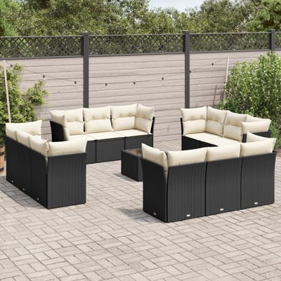 vidaXL - 13-delige - Loungeset - met - kussens - poly - rattan - zwart