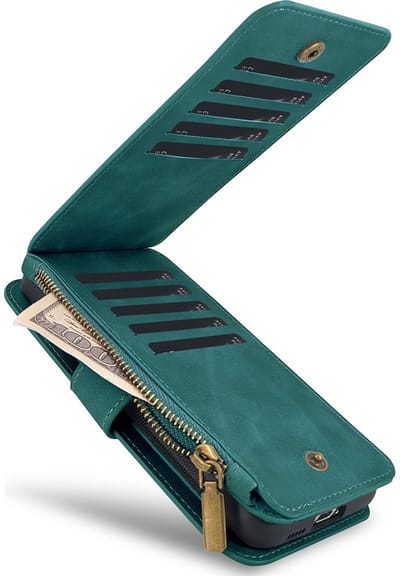 CaseMania Bookcase hoesje geschikt voor Samsung Galaxy S24 Ultra - Effen Groen - Kunstleer - Portemonnee met 14 Vakjes voor Pasjes en Ritsvak
