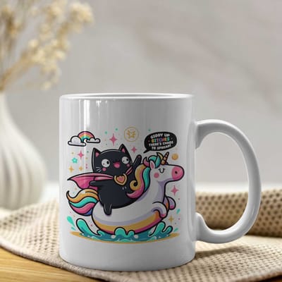 Creasowl® Giddy Up Bitches Katten Mok 325 ml – Koffiemok & Theemok met Humoristisch Kattenontwerp – Keramische Mok – Grappig Cadeau voor Vrienden en Familie – Vaatwasser- en Magnetronbestendig