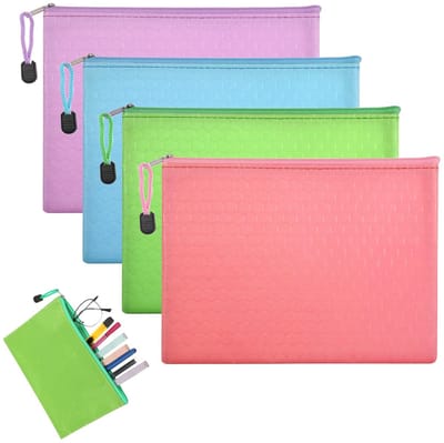 Dailygoods- Portemonnee A5 - Documententas met ritssluiting - 4 Stuks - Waterdicht - Duurzaam PVC - Perfect voor school/kantoor