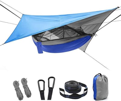 Lichtgewicht Hangmat - Kampeerhangmat Buiten - Outdoor Ontspanning - Met Klamboe - 260 x 140 cm - Veelkleurig