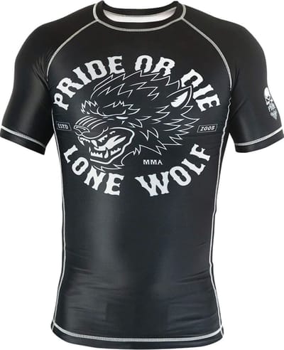 PRIDE or Die Rash Guard Lone Wolf Zwart Wit - XXL