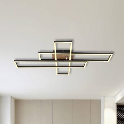 Globo LED plafondlamp Dakari, lengte 80 cm, zwart/hout, 3-lamps.