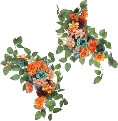 Bruiloft boog bloemen, 2 stuks kunstmatige zijde rozen swag voor ceremonie en receptie decoratie, met bladeren voor een feestelijke uitstraling