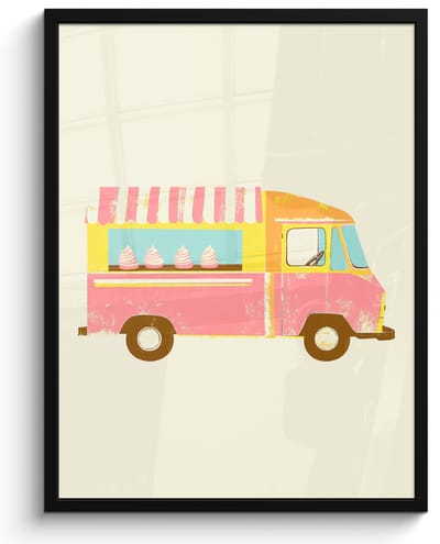 Poster in lijst - Fotolijst 50x70 cm - Posters - Ijskar - Retro - Softijsjes - Roze - Posterlijst zwart - Decoratie - Wanddecoratie woonkamer - Muurdecoratie slaapkamer