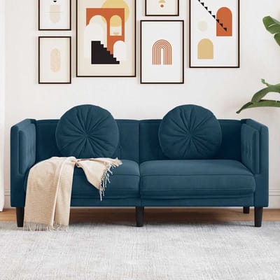 vidaXL - Bank - met - kussens - 2-zits - fluweel - blauw