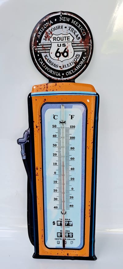 Blikken thermometer HK197t voor binnen of buiten route 66 hoogte 48 cm - celsius en fahrenheit nostalgic vintage art
