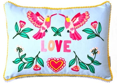 Only Natural sierkussen kussen katoen blauw met geborduurd Love en vogels 35 x 50 cm