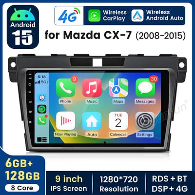 Junsun V2 Pro Autoradio Geschikt voor Mazda CX-7 2008-2015 | Octa Core Andriod 15 GPS Navi WIFI BT Drahtloses CarPlay & Android Auto & RDS DSP & FM SWC DAB+ | 6+128GB met 4G LTE