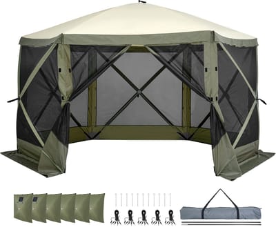 Pop-up Tent - Schermtent Luifel - Buiten Ontspannen - Met 6 Privacydoeken - 3.6 x 3.6 Meter - Legergroen