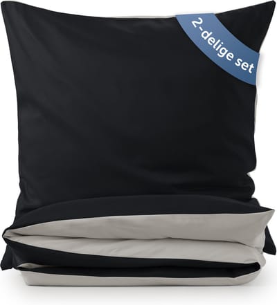 Blumtal Dekbedovertrek Set Tweekleurig - Luxe Beddengoed - 2 x Dekbedovertrek 135 x 200 cm - 2 x Kussensloop 80 x 80 cm - Zwart en Lichtgrijs