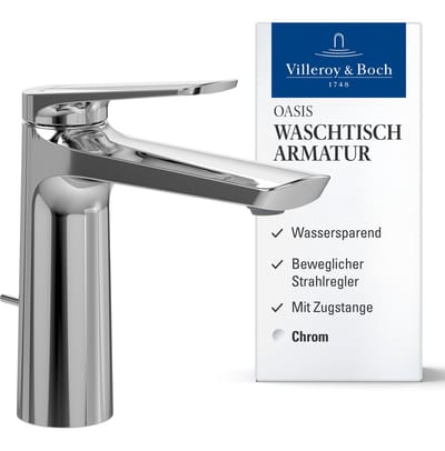 Villeroy & Boch Oasis wastafelmengkraan, kraan met trekstang, chroom, H: 114 mm