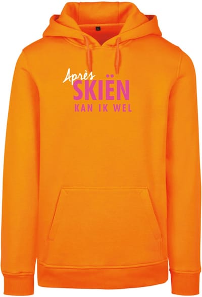 Après skiën kan ik wel wintersport hoodie oranje S - fluor roze | Foute apres ski outfit | kleding | verkleedkleren | wintersporttruien | wintersport dames en heren | crewneck