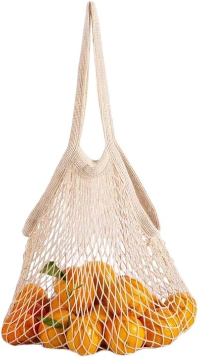 Herbruikbare katoenen boodschappentas, wasbare nettas voor groenten en fruit, duurzame strandtas in beige, milieuvriendelijk en praktisch