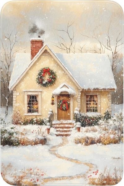 Badmat 60x90 cm - Antislip - Kerst - Huis - Winter - Sneeuw - Badmatten voor badkamer - Badkamermat - Douchemat - Badkamer mat