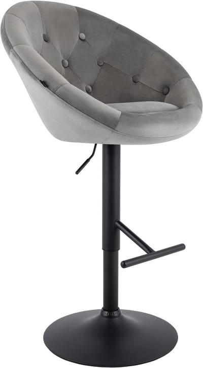 CLP London Barkruk - met rugleuning - draaibaar - verstelbaar - metalen frame - velvet - fluweel - zwart/grijs