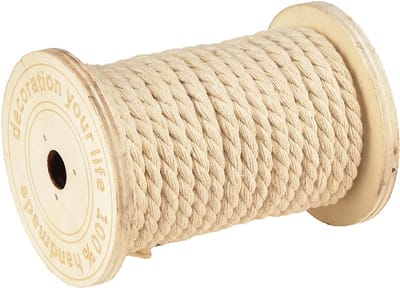Katoenen koord sierkoord crème Ø5mm houten spoel met 7m elk 2 stuks