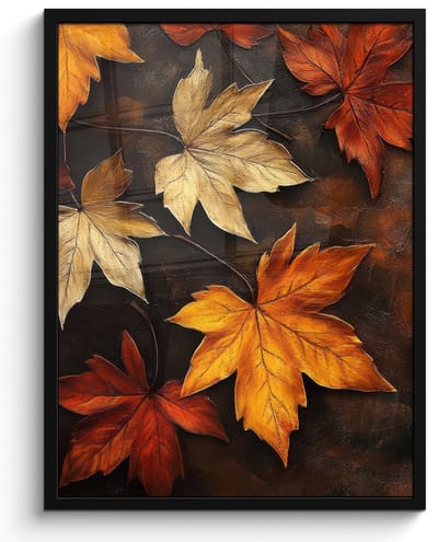 Poster in lijst - Fotolijst 50x70 cm - Posters - Herfstbladeren - Bruin - Oranje bladeren - Herfst rood - Posterlijst zwart - Decoratie - Wanddecoratie woonkamer - Muurdecoratie slaapkamer
