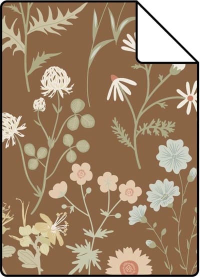 Proefstaal ESTAhome behang veldbloemen beige bruin - 26.5 x 21 cm - 139695-S