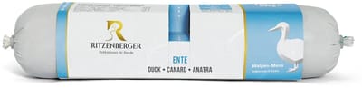 Ritzenberger Puppy eend & pompoenrijst. 24 x 400 gram (doos 12 rollen, 9,6 kilo totaal)