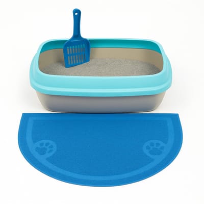 Nobleza Kattenbakmat - Schoonloopmat Kattenbak - Grit Opvanger - Uitloopmat - Rubber - Halfrond - 36 x 59 cm - Blauw