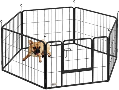 PawHut Welpenauslauf 60 cm Hoch, 6-TLG. Hundelaufstall DIY Welpenlaufstall mit Tür, Freilaufgehege für kleine Hunde, Stahl, Schwarz