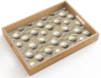 Dienblad hout 40x30 cm - Schootdienblad - Schelpen - Zand - Maritiem - Borrelplank rechthoek - Plateau dienbladen