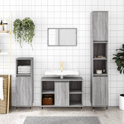 vidaXL - 3-delige - Badkamermeubelset - bewerkt - hout - grijs - sonoma - eikenkleur