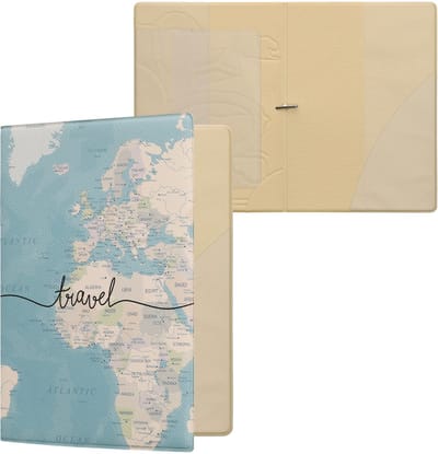 kwmobile Paspoorthouder - Hoesje voor paspoort en reisdocumenten - Flip cover - Met elastische band - Travel Wereldkaart design