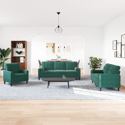 vidaXL - 3-delige - Loungeset - met - kussens - en - bolsters - fluweel - donkergroen
